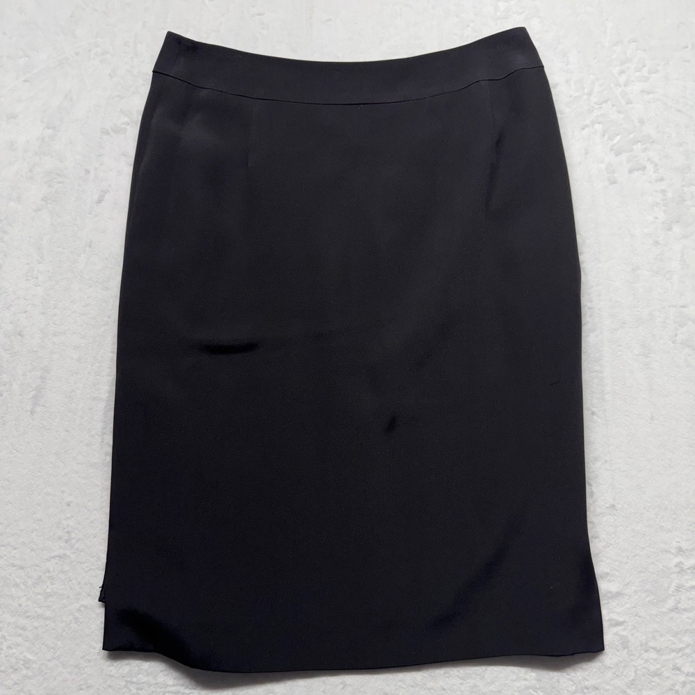Akris Silk Pencil Skirt 8 Black Midi Knee Length Side Slit Luxury Swiss Designer